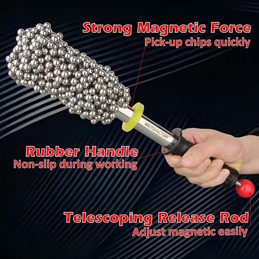 MUTUACTOR Magnetic Pickup Tools,8000GS Neodymium Sweeper Magnet with Release Handle,Adjustable Magnetic Chips Cleanup Wand for Collecting Metal Steel Cutting Grinding Drill Press Milling Machine