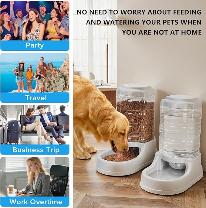 Kenond 9.5L Dog Feeders and Water Bowl Set for Large Dogs, 2.5 Gallon Automatic Water Dispenser, Gravity Dog Food Dispenser