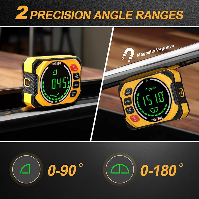PREXISO 3-in-1 Digital Angle Gauge Magnetic with Laser Level, Rechargeable Digital Level with Wall Mount Base, 0-90° & 0-180° Range, Angle Finder with Cross Line for Woodwork, Saw, Hanging Frames