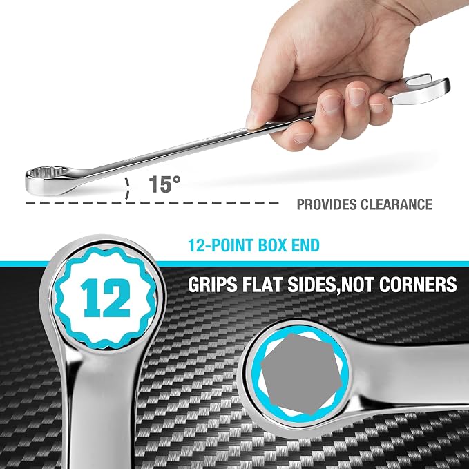 DURATECH 15/16" Combination Wrench, SAE, CR-V Constructed with Mirror Polish, 12-Point, 15-Degree Offset