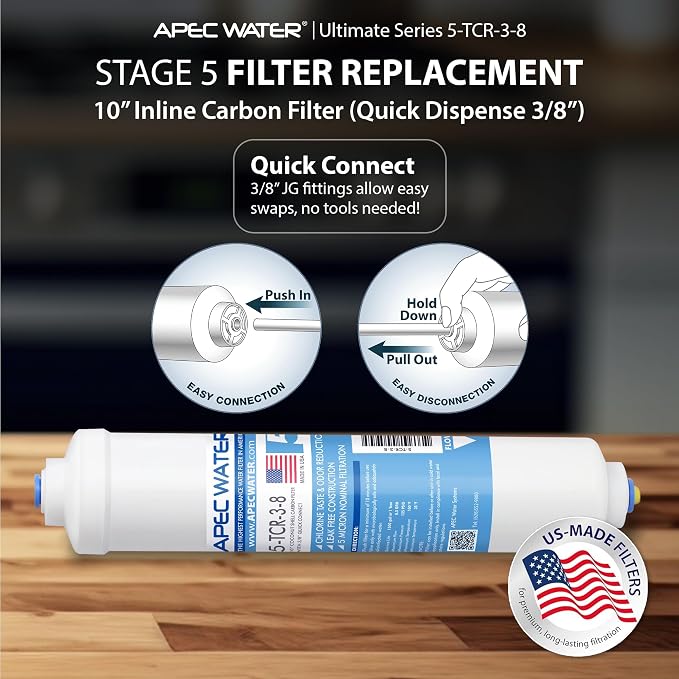 APEC Ultimate Series US Made 10" Inline Carbon Filter with Quick Connector (3/8")