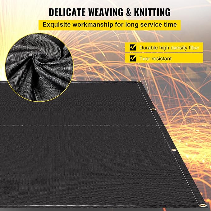 VEVOR Fire Blankets, 2 Pack Welding Blankets, 6' x 10' Fire Suppression Blanket, 1022 °F Flame Retardant Blanket, Black Fire Emergency Blankets, Fiberglass Fire Retardant Blanket with 8 Brass Grommets