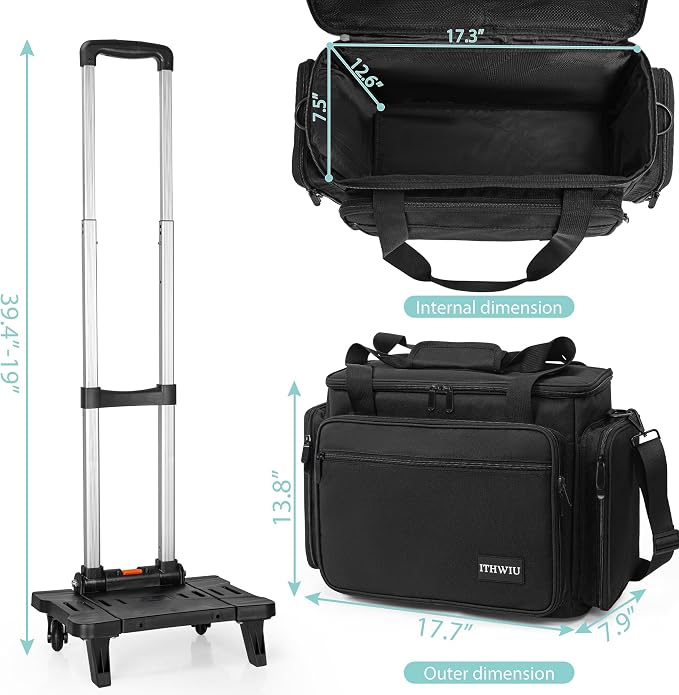 Sewing Machine Case with Wheels, Universal Rolling Trolley Tote with Shoulder Strap & Multiple Storage Pockets Compatible with Most Standard Singer, Brother, Janome, Black