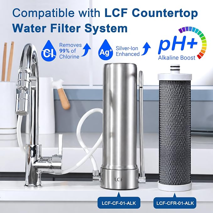 LCF Replacement Filter, Compatible with LCF-CF-01-ALK, Waterdrop Filter Replacement for WD-CTF-04 System, Replaces WD-CFF-02, 6+1-Stage, 𝐒𝐢𝐥𝐯𝐞𝐫 𝐈𝐨𝐧𝐬 Enhanced, 16,000 Gallons, 2-Pack