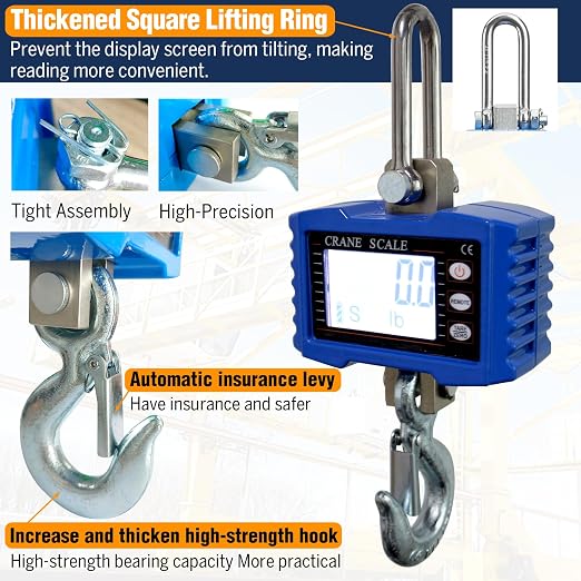 Digital Crane Scale,2200lb/1T Heavy Duty Digital Hanging Scale,Crane Scale Industrial with Remote Control and LCD Screen,High Precision Electronic Weighing Crane Scale for Market,Factory,Construction
