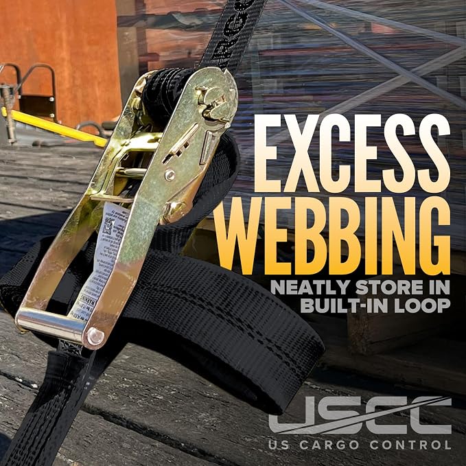 US Cargo Control Wire Hook Ratchet Strap 2 Inch x 30 Foot, 10,000 LBS Break Strength, Ratchet Straps Heavy Duty with Double J Hooks, Black Cargo Tie Downs for Flatbed Trailers and Trucks