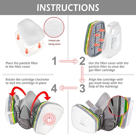 AirGearPro M-500 ABEK1-P2 Reusable Respirator Mask | Anti-Dust mask Ideal for Spray Painting, Sanding, Building work, DIY and more.