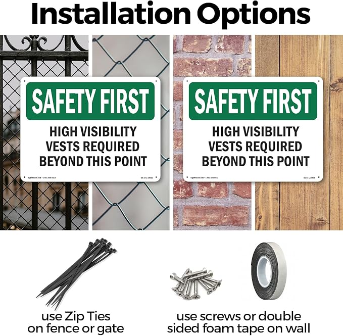 High Visibility Vests Required Beyond This Point OSHA SAFETY FIRST Aluminum Sign 24 Inch x 18 Inch - 10 Pack