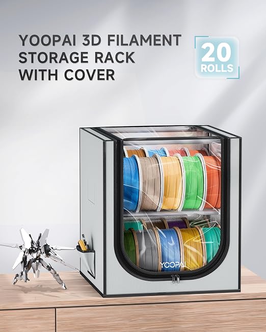 YOOPAI 3D Printer Filament Storage Box – 2 Tier Filament Storage Rack with Fabric Cover, Holds Up to 24 Rolls 1KG – 3D Filament Storage Organizer for Home, Workshop & Studio