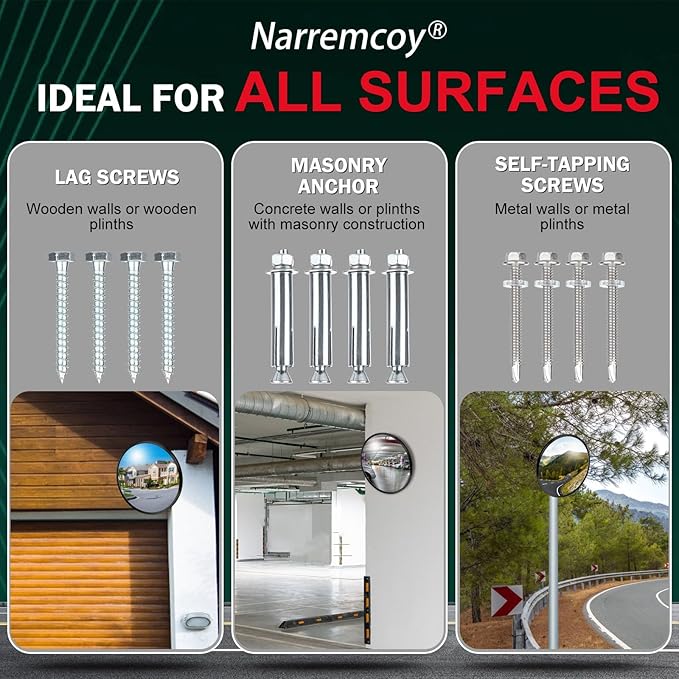 12 Inch Acrylic Convex Mirror with Rain Shield, Adjustable Wide Angle Security Mirror for Indoor Outdoor, Blind Spot for Garage, Warehouse, Driveway, Office Safety
