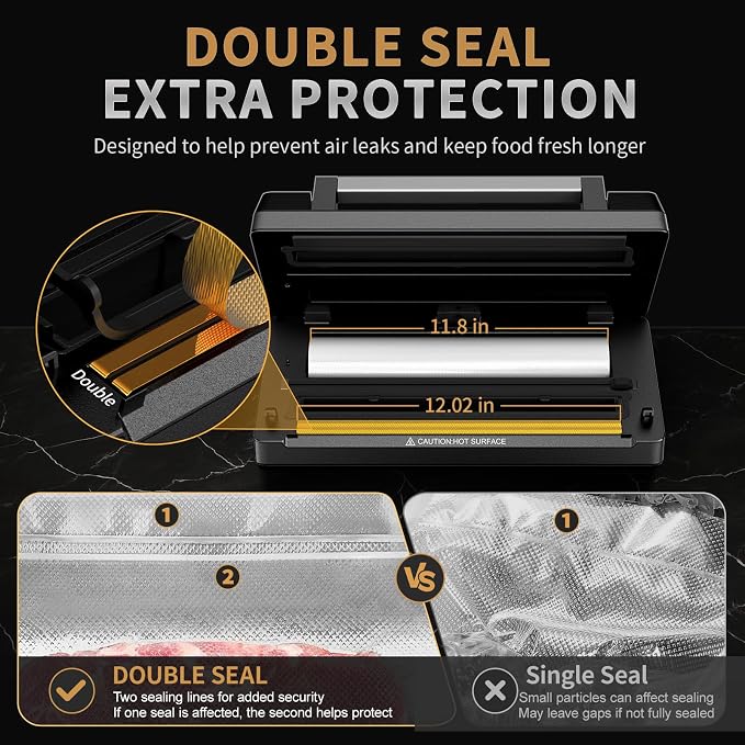 Next-Gen Vacuum Sealer Machine, Food Vacuum Sealer with Powerful Suction Pump, Dual-System for Valve&Textured Bags, Canisters & Marinate, Dual-Heat Seal for Dry&Moist Food, Built-in Cutter&Bag Storage