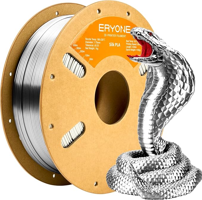 ERYONE Silk PLA Filament for 3D Printer 1.75mm +/- 0.03mm, Shiny Filament 1kg (2.1lbs)/Spool, Silk Silver