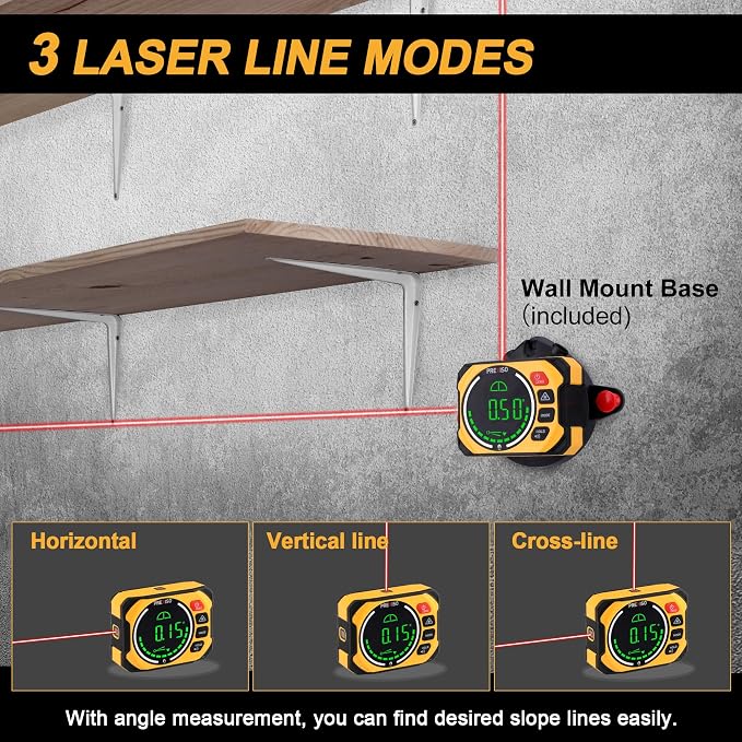 PREXISO 3-in-1 Digital Angle Gauge Magnetic with Laser Level, Rechargeable Digital Level with Wall Mount Base, 0-90° & 0-180° Range, Angle Finder with Cross Line for Woodwork, Saw, Hanging Frames