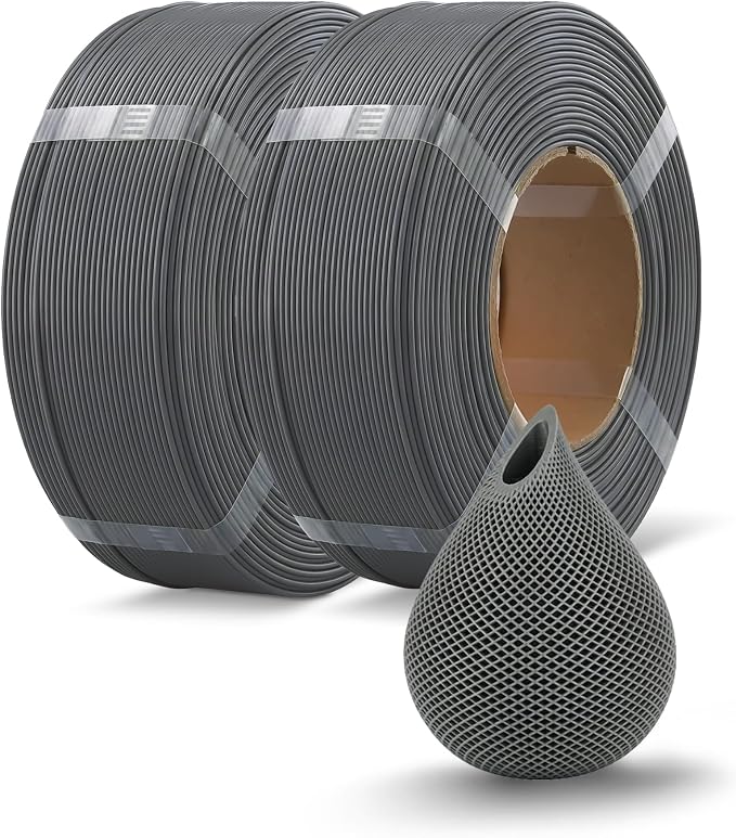 OVERTURE 2KG Bundle High Speed PLA Filament Refill 1.75mm 3D Printer Filament, 2 Pack 1kg (2.2lb) Refilament for Bambu Lab Reusable Spool, Fit Most FDM 3D Printers (Space Grey*2)