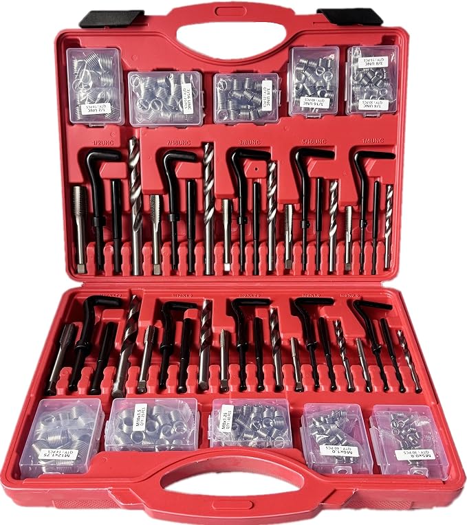 Thread Repair Kit, 338PC Helicoil Repair Kit with Metric & SAE HSS Drill Bit and Wire Thread Inserts, M5 M6 M8 M10 M12 1/4" 5/16" 3/8" 7/16" 1/2"