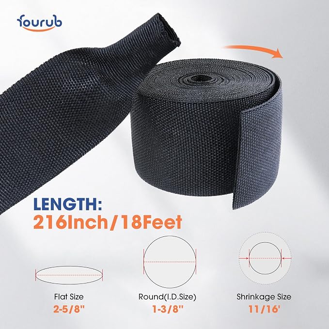 2 to 1 Heat Shrink Abrasion Resistant Woven Tubing 1-3/8" ID-216inch | Braided Sleeving Shrinkable Fabric Shrink Tubing Loom Protector for Auto Amp Cable Sheath/Wire Harness Wrap