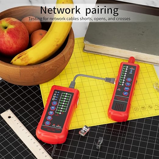 Network Cable Tester with Emitter and Receiver, NCV, Port Flashing – CAT5, CAT6 Line Tracer for RJ45/RJ11 LAN, Ethernet Cable Tester Line Finder with Earphone & LED for Dark Environments