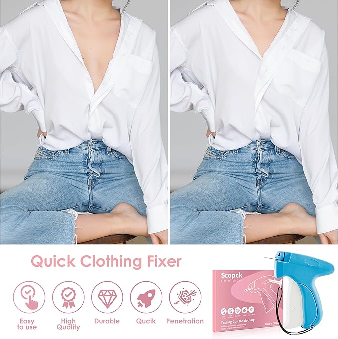 Stitch Gun for Clothes - Handheld Stitch Gun Quick Clothing Fixer - Tagging Gun - Includes 6 Needle, 1000 Black Fasteners & 1000 White Fasteners