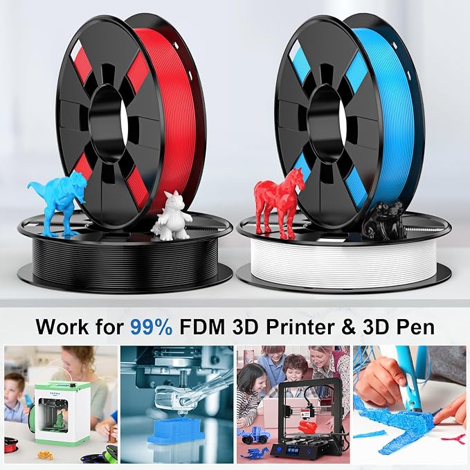 ENTINA 4 Colors PLA 3D Printer Filament for Tina 2, Dimensional Accuracy +/- 0.02mm, 1.75MM 200G 3D Printer Filament Bundle for 3D Printers