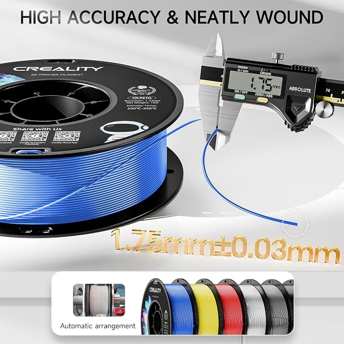 CREALITY PETG Filament 1.75mm 3D Printer Filament, 1kg (2.2lb) Neatly Wound Spool, Dimensional Accuracy ±0.03mm, 2026 Latest Batch, Fit for Ender, Bambu Lab, Anycubic,ELEGOO FDM Printers, Digital Blue