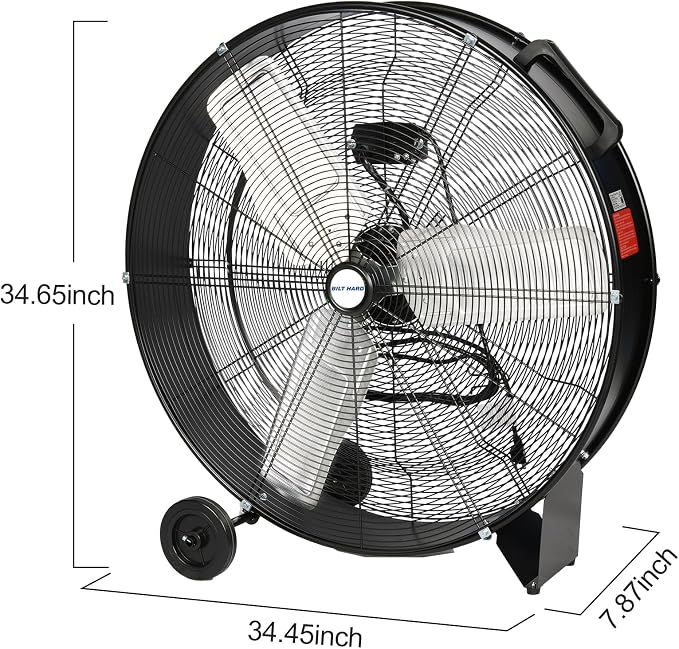 BILT HARD 13000 CFM 30" High Velocity Drum Fan, 2-Speed Heavy Duty Industrial Shop Fan for Garage, Warehouse, Workshop, Commercial, Factory and Basement, UL Listed, Yellow