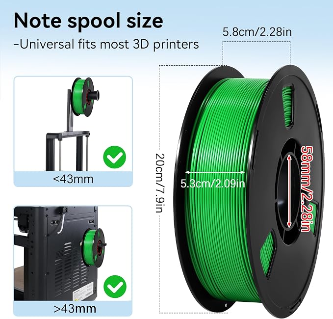 Dynta PLA 3D Printer Filament Green & Purple 2-Pack, 1kg per Spool, 1.75mm ±0.02mm, Compatible with Bambu Lab, Flashforge and Creality, Suitable for Beginners and Craft Enthusiasts