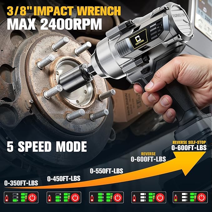 Cerycose Cordless Impact Wrench Compatible with Dewalt 20V Battery, 3/8" 600Ft-lbs (800N·m), Brushless Electric Impact Driver, 2400 RPM, LED Light – Compact, Light-Duty(No Battery)