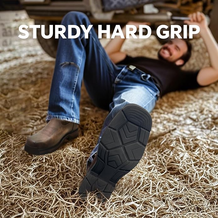 ANGRYRAM Cowboy Work Boots for Men Square Toe Leather Western Boot Slip Resistant Indestructable Steel Toe Safety Boots for Men Work-Man Pro Series
