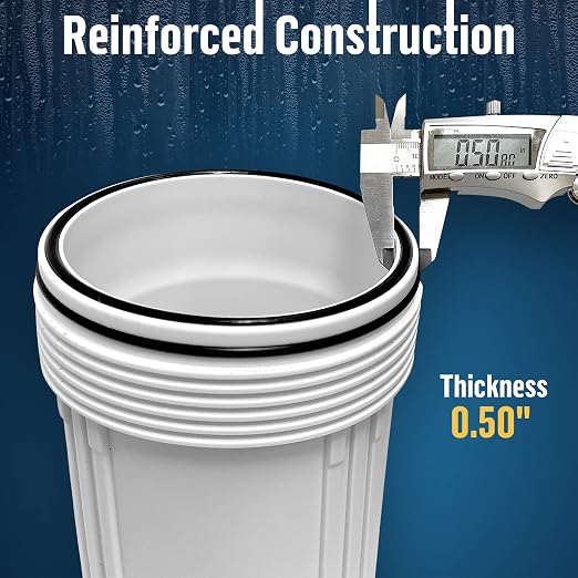 High Capacity 10 x 4.5” Whole House Filter Purifier System for Well or City Water, Presser Relief Button, 1” NPT Brass Port, Double O-Ring, Meets NSF Standards & Regulations (White, 3 Sets)