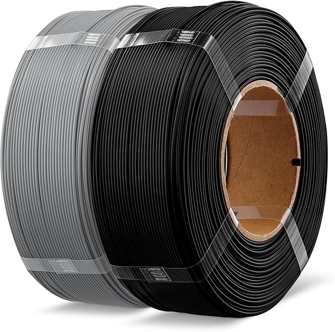 OVERTURE 2KG Bundle High Speed Refill PLA+ 3D Printer Filament 1.75mm, Upgraded Rapid PLA 2.0 with Enhanced Toughness & Stability, 2 Pack 1kg (2.2lb) Refilament for Bambu Lab (Black+Light Gray)