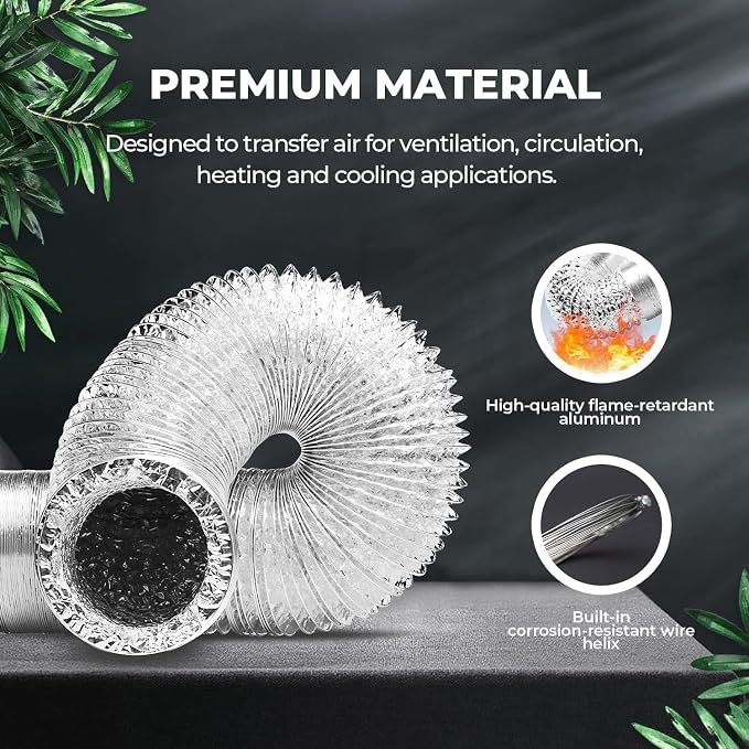 Simple Deluxe 4 Inch 8 Feet Ducting, Non-Insulated Flex Air Aluminum Foil Duct for Dryer Vent Hose, Heating, Cooling, Ventilation, Exhaust, 2 Clamps Included, Silver (Pack of 2)