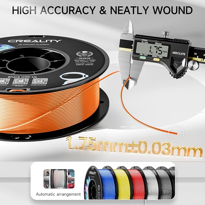CREALITY PETG Filament 1.75mm 3D Printer Filament, 1kg (2.2lb) Neatly Wound Spool, Dimensional Accuracy ±0.03mm, 2026 Latest Batch, Fit for Ender, Bambu Lab, Anycubic,ELEGOO FDM Printers, Orange