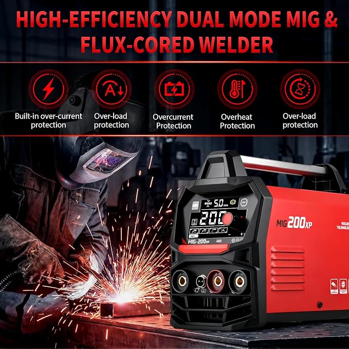 HGNVGZ MIG 200XP 4-in-1 Welder 110V/220V Dual Voltage IGBT | 4-in-1 MIG/TIG/Stick/Spool Gun, Synergic Control, LED Display, for DIY Auto Repair Workshop, Welding Goggles&Gloves Included