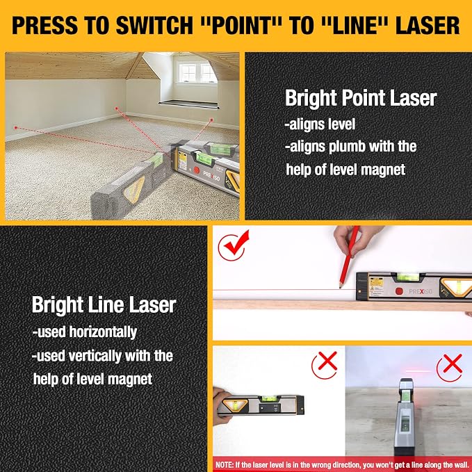PREXISO Laser Measure Rechargeable, 265Ft Green Beam Laser Measurement Tool & PREXISO 2-in-1 Laser Level Spirit Level with LED Lights, 32Ft Line and 98Ft Point