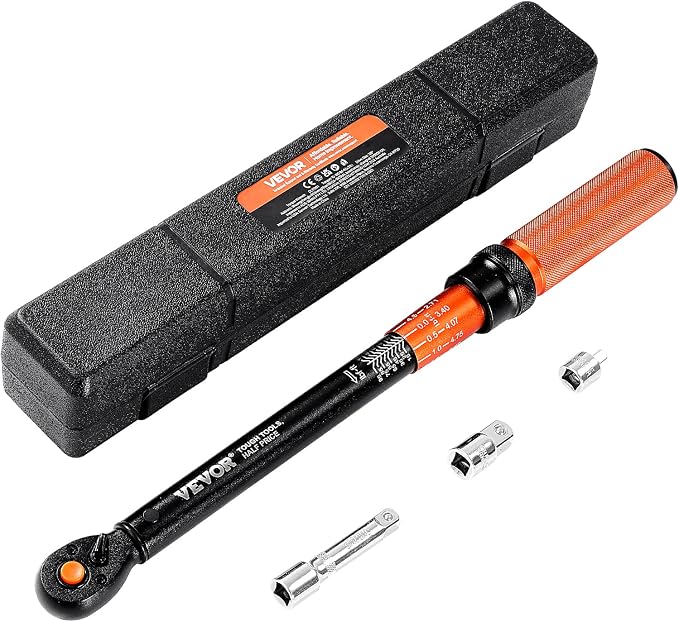 VEVOR 3/8 Inch Drive Torque Wrench, 10-100 ft.lb/13.6-135.6 Nm, Dual-Direction Adjustable Click Torque Wrench with 1/2 & 1/4 adapter, 3" Extension Bar, for Automobile Repair
