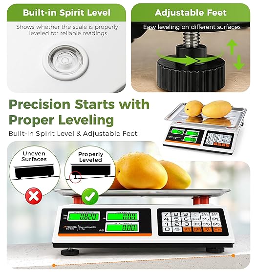 Atogou 1g Resolution Price Computing Scale with Dual-Sided Display, 88lb Commercial Food Kitchen Scale with Preset Price Keys, Plug-in or rechargeable,for Produce, Farmers Markets, Meat(Not for Trade)