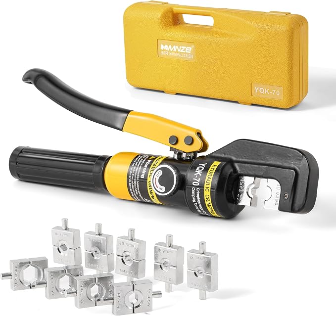 6 Ton Hydraulic Cable Lug Crimper Pliers 12 AWG to 2/0 AWG Hand Operated Hydraulic Crimping Tool Kit Wire Terminal Lug Battery Crimping Crimper with 9 Dies