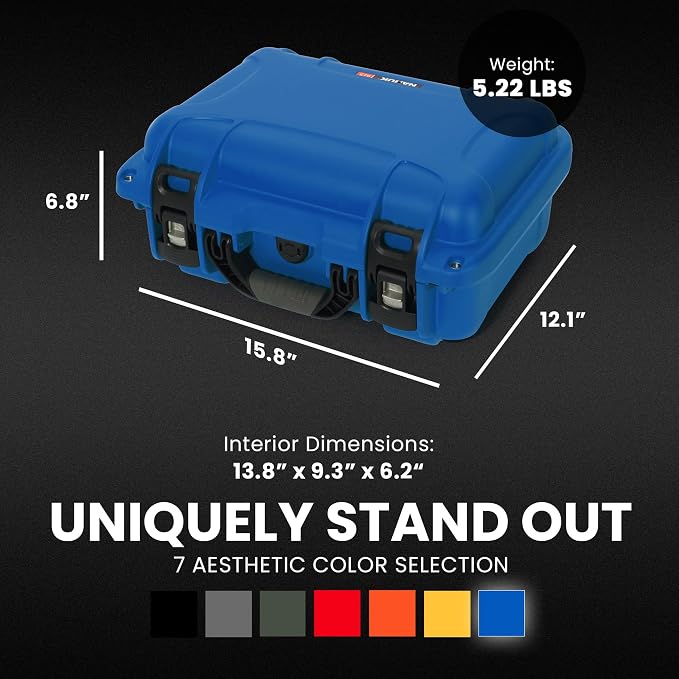 NANUK 915 Hard Case with Cubed Foam – Compact Waterproof Travel Camera Hard Case with Padded Dividers, 13.8” x 9.3” x 6.2” – Dustproof and Impact Resistant, Airline Carry-On Approved – Blue