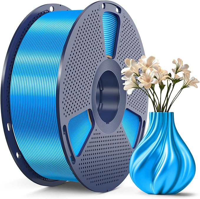 SUNLU 3D Printer Silk Filament,Shiny Silk PLA Filament 1.75mm, Smooth Silky Surface, Great Easy to Print for 3D Printers, Dimensional Accuracy +/- 0.02mm, Silk Blue 1KG