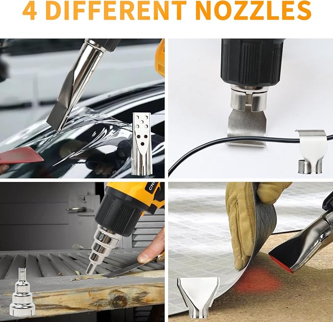 Cordless Heat Gun Compatible with DeWalt 20V Battery(Battery Not Included), 4 pcs Nozzles&Scraper, 4 Speed Airflow Control, Temperature Range 50-540℃, for Shrink Wrapping, DIY Crafts