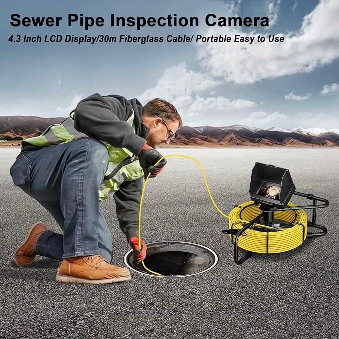 Sewer Camera, 4.3" Pipe Snake Camera with DVR Function, Drain Plumbing Inspection with LED Light, 17mm/0.67in Waterproof Industrial Endoscope for Home Wall Duct Drain Pipe (20m/65ft)