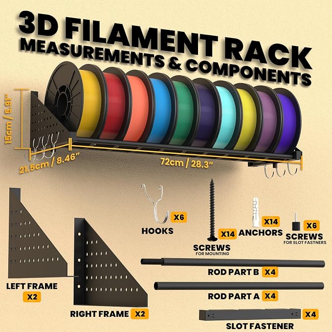 2 Racks 3D Printer Filament Storage Rack Wall Mount Shelf Holds 20 Spools 1kg Spools Heavy Duty 60kg Capacity with Pegboard Side Panels Filament Rack 3D Filament Storage Accessories Organizer
