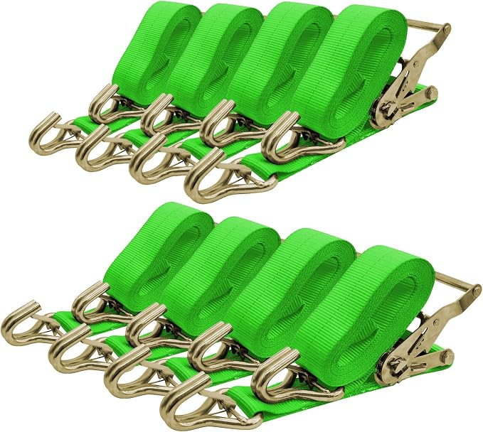 8Pack 2 inch Ratchet Straps Heavy Duty 15 ft J Hook with Anti-Loss Lock, 2 inch Tie Down Straps for Trucks, Cargo Straps Ratcheting Green