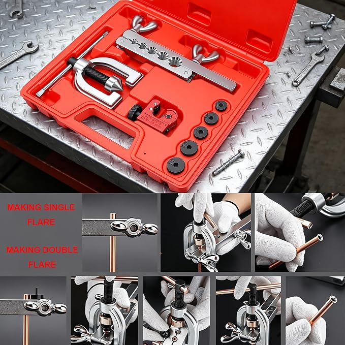 smseace 112Pack 3/16 Inch Brake Line Flaring Tool Kit Include 25 FT Zinc-Plated Brake Line Kit with 94pcs Fittings,8pcs Union,Tubing Bender,Double & Single Flare Tool,Cutter