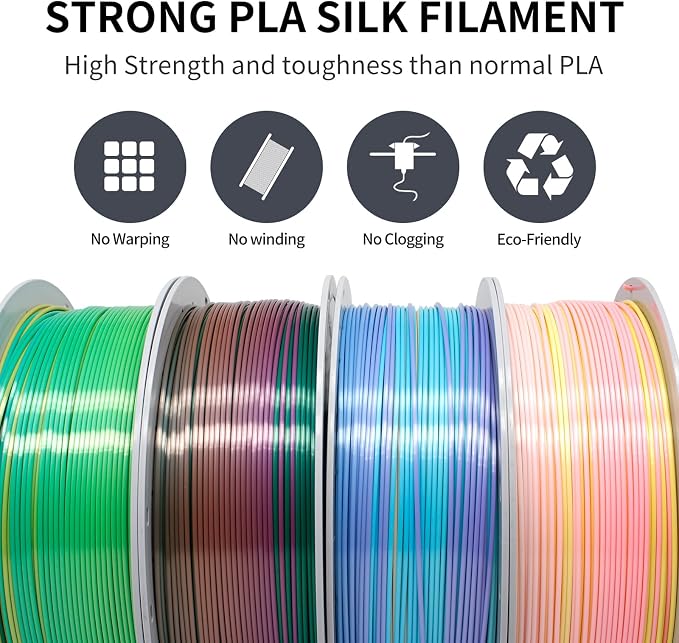 Silk Rainbow PLA 3D Printer Filament, 4 Rolls,1KG Spool(2.2lbs) 1.75mm 3D Printing Multicolor Gradient Filament Bundle for Most FDM 3D Printers,4 Different Silk Rainbow Colors