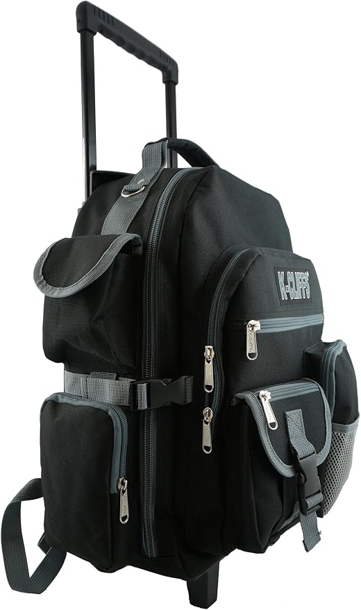 K-Cliffs Heavy Duty Rolling Backpack School Bookbag with Wheels Deluxe Wheeled Daypack