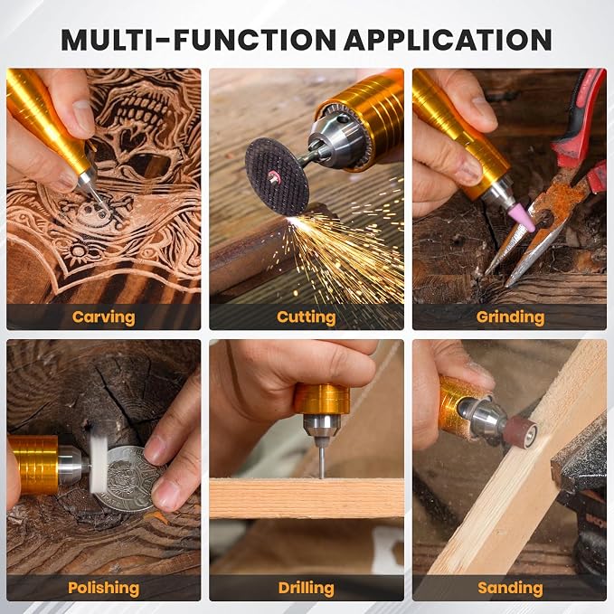 1200W Flex Shaft Grinder, 30000RPM Variable Speed Flex Shaft Rotary Tool Kit with 46pcs Accessories, 0-1/4" Universal Chuck Hanging Grinder for Polishing, Carving, Silver, Wood, DIY Creating