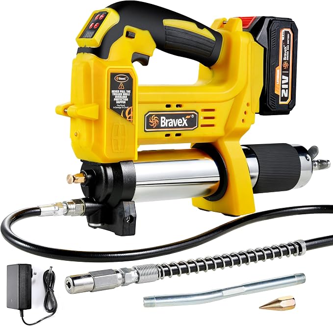 Bravex Electric Grease Gun, Battery Powered 12,000 PSI Cordless Grease Gun, 40” High Pressure Long Hose W/Quick Release Coupler Rechargeable Battery Pack