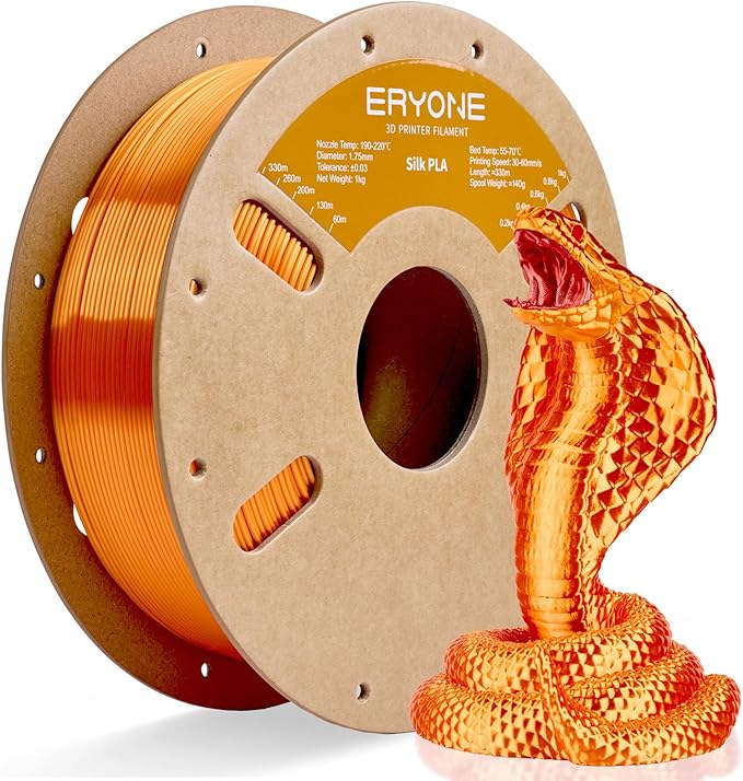 ERYONE Silk PLA Filament for 3D Printer 1.75mm +/- 0.03mm, Shiny Filament 1kg (2.1lbs)/Spool, Orange