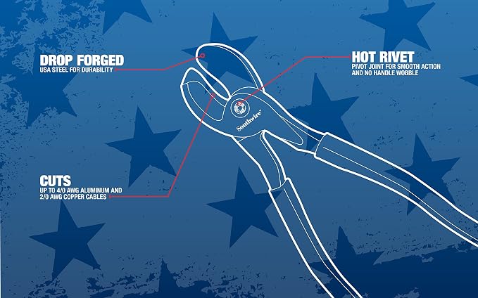 Southwire 9" Cable Cutter Wounded Warrior - Built from American Forged Steel for Tough Jobs - Induction-Hardened Blades - Dipped Comfort Handles - Precision Cable Cutting Tool